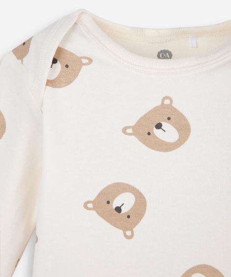 conjunto longo infantil de algodão ursinhos off white