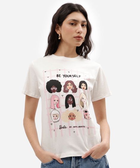 camiseta feminina de algodão barbie off white