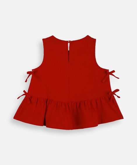 regata peplum infantil de algodão texturizada vermelha