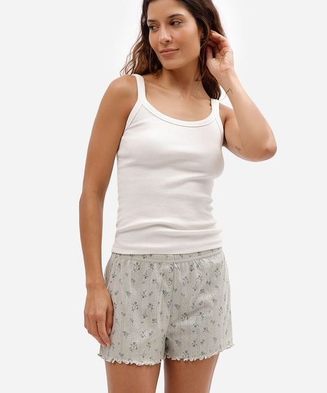 short de pijama feminino em malha com estampa floral verde