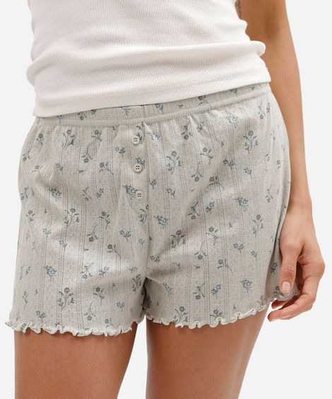 short de pijama feminino em malha com estampa floral verde