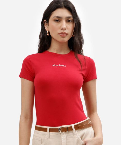 camiseta baby look feminina de algodão vermelho