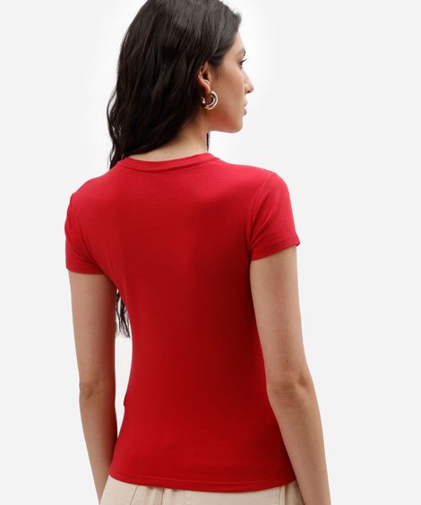 camiseta baby look feminina de algodão vermelho
