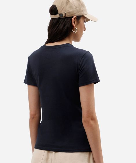 camiseta slim feminina de algodão manga curta estampada básica azul
