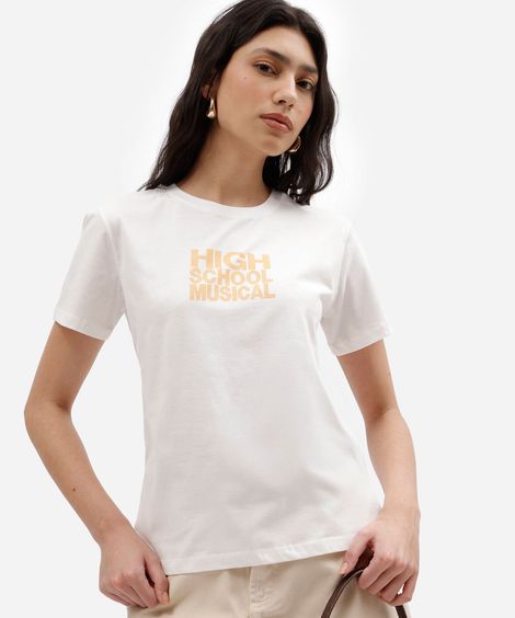 camiseta feminina de algodão manga curta high school musical off white
