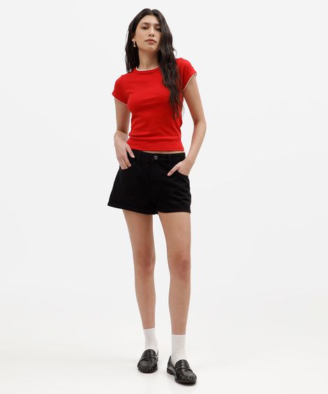 short feminino jeans cintura média preto