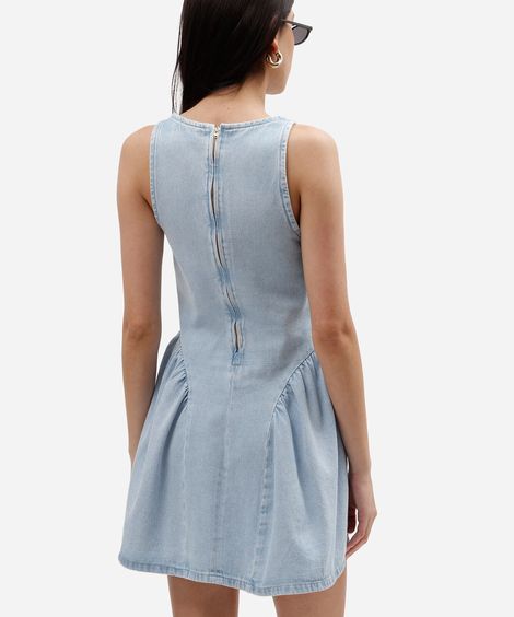 vestido curto feminino jeans com recorte azul