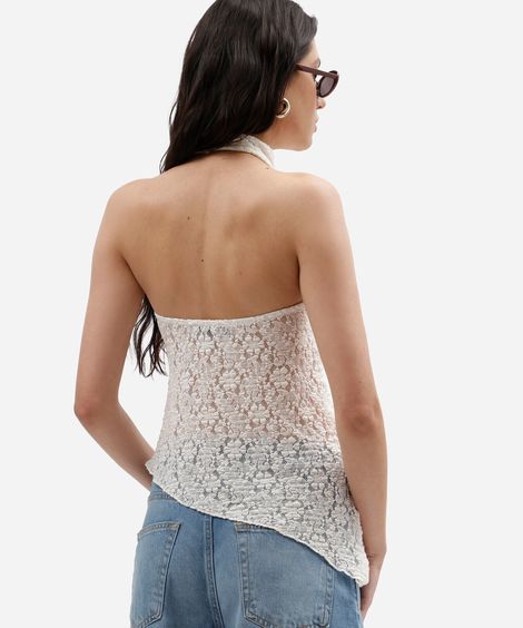 blusa feminina de renda frente única assimétrica off white