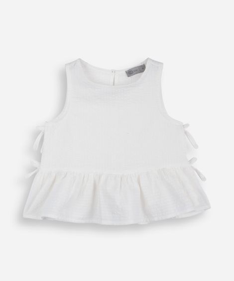 regata peplum infantil de algodão texturizada off white