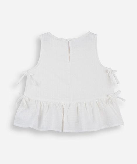 regata peplum infantil de algodão texturizada off white