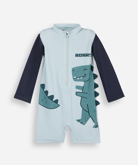 macacão de praia infantil manga longa dinossauro verde