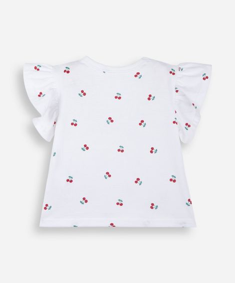kit de 2 blusas infantis de algodão manga curta cerejas colorido