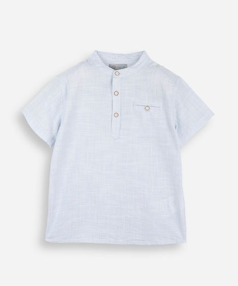 bata infantil de algodão gola henley manga curta azul