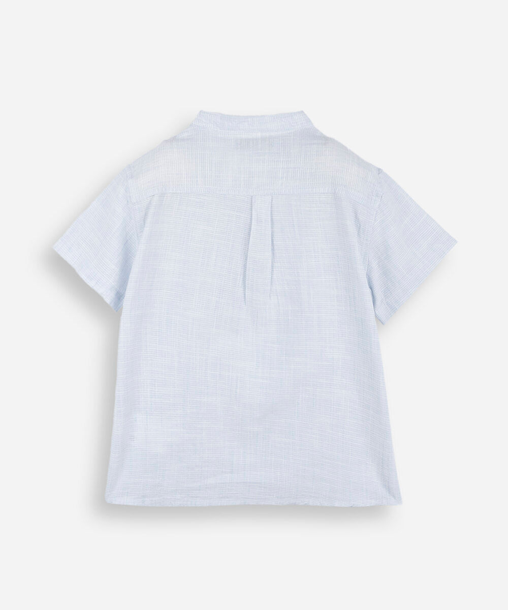 bata infantil de algodão gola henley manga curta azul