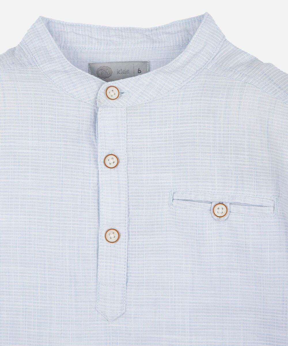 bata infantil de algodão gola henley manga curta azul