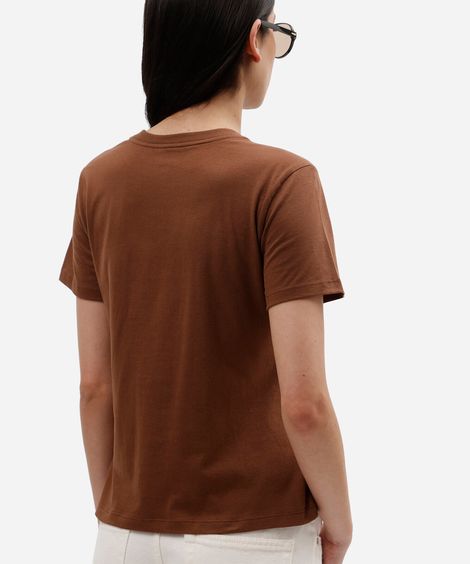 camiseta feminina de algodão manga curta mickey marrom