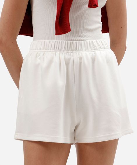 short básico feminino de moletom cós elástico off white