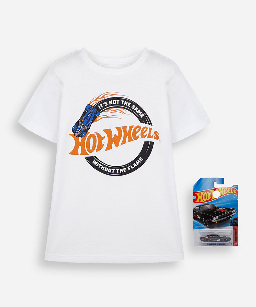 camiseta infantil de algodão manga curta hot wheels com brinde off white