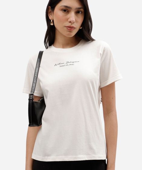 camiseta feminina de algodão manga curta estampada off white