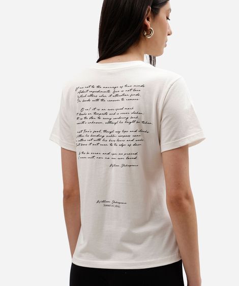 camiseta feminina de algodão manga curta estampada off white