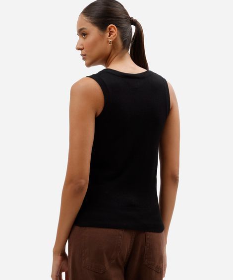 top básico de tricô feminino com decote v preto