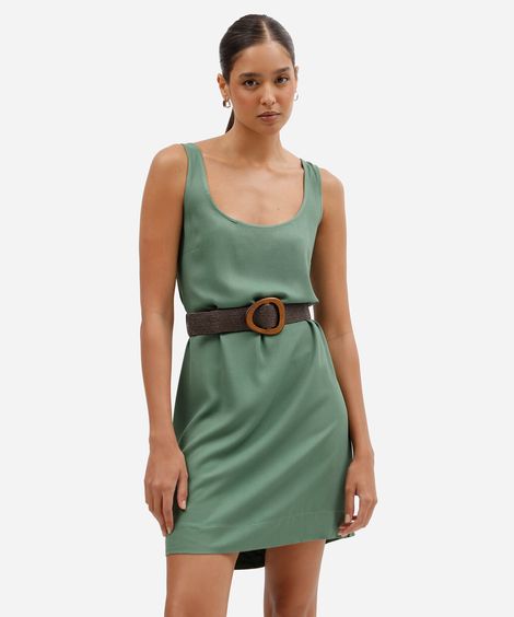 vestido curto feminino de viscose com cinto verde