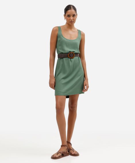 vestido curto feminino de viscose com cinto verde