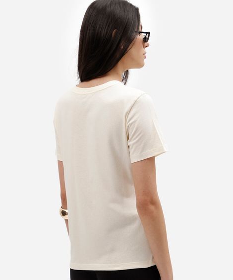 camiseta feminina de algodão manga curta estampada bege