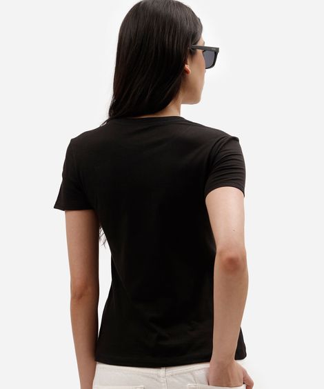 camiseta feminina de algodão manga curta snoopy preta