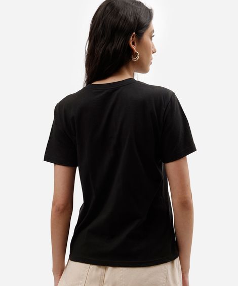 camiseta feminina de algodão manga curta estampada básica preta