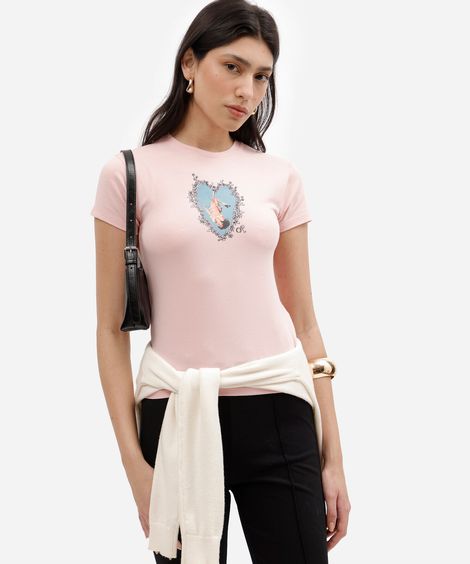 camiseta baby look feminina de algodão manga curta olivia rodrigo rosa