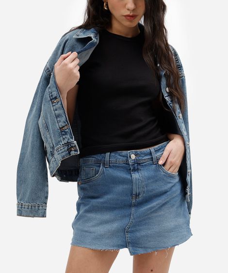 short saia feminino jeans cintura alta com barra a fio azul