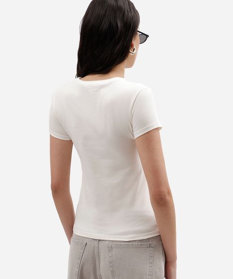 blusa baby look feminina de algodão manga curta high school musical off white