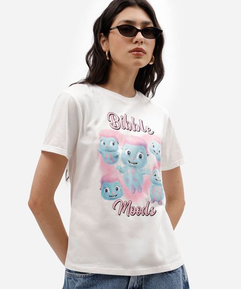 camiseta feminina de algodão manga curta barbie off white