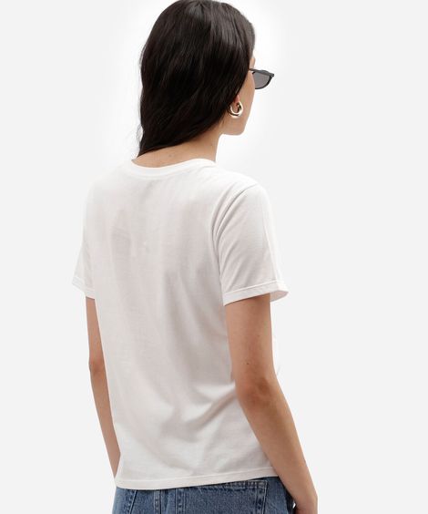 camiseta feminina de algodão manga curta barbie off white