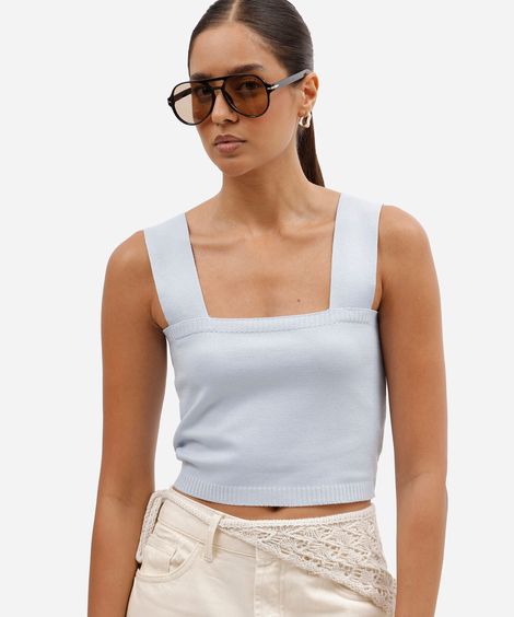 top cropped feminino de tricot azul