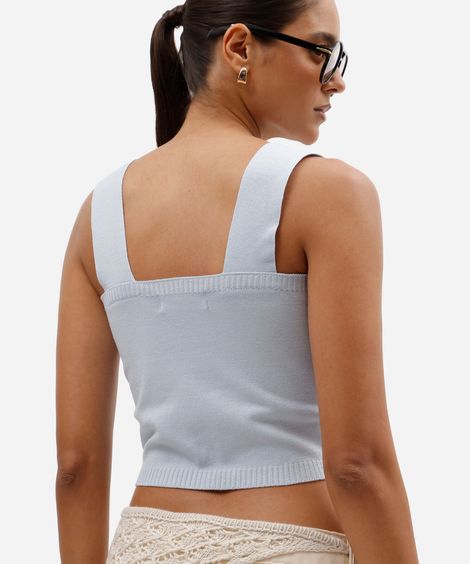 top cropped feminino de tricot azul