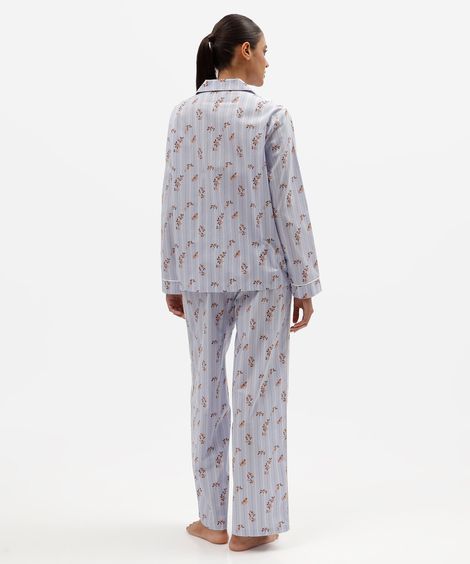 pijama americano feminino de algodão floral listrado azul