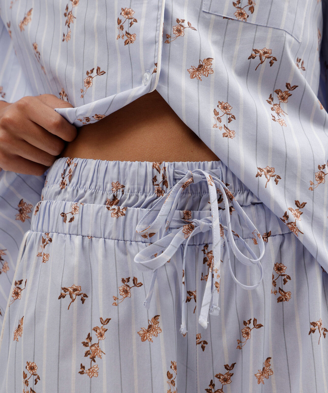 pijama americano feminino de algodão floral listrado azul