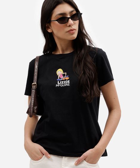 camiseta feminina de algodão manga curta lizzie mcguire preta
