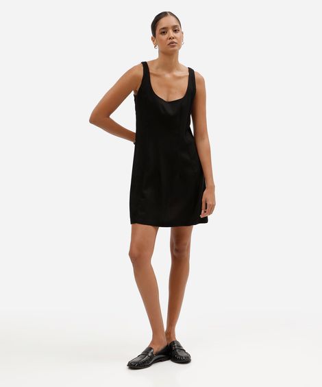 vestido curto feminino com linho preto