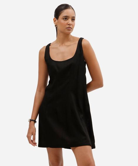 vestido curto feminino com linho preto