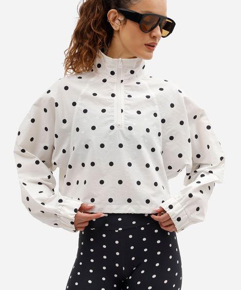 jaqueta cropped feminina de poliamida gola alta com zíper off white