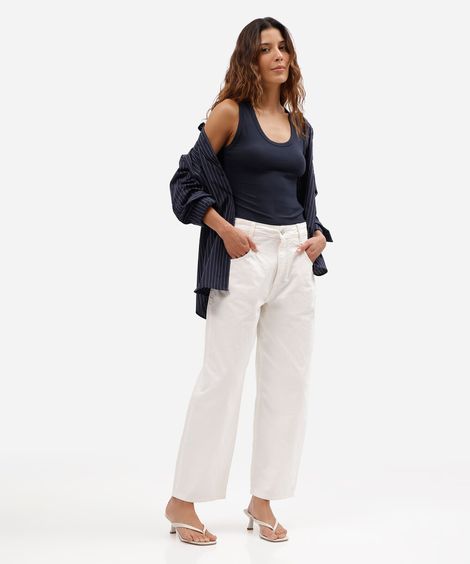 regata básica feminina ajustada em malha de algodão azul