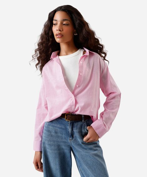 camisa feminina de algodão manga longa rosa