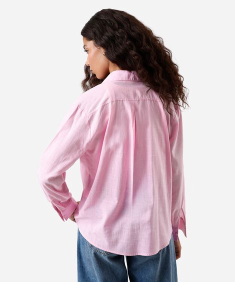 camisa feminina de algodão manga longa rosa