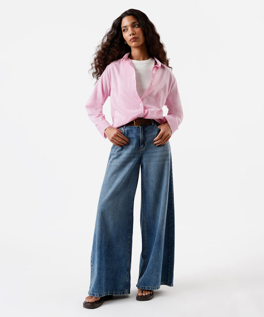 camisa feminina de algodão manga longa rosa
