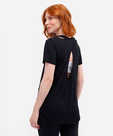 camiseta esportiva de poliamida com recorte preto