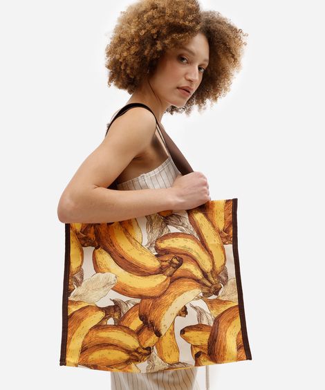 bolsa tote feminina com estampa de bananas amarela
