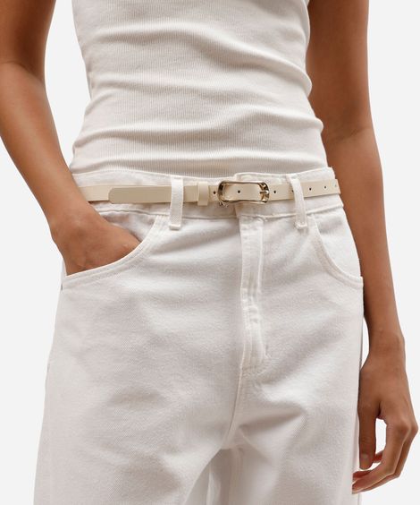 cinto feminino fino com fivela orgânica de metal off white